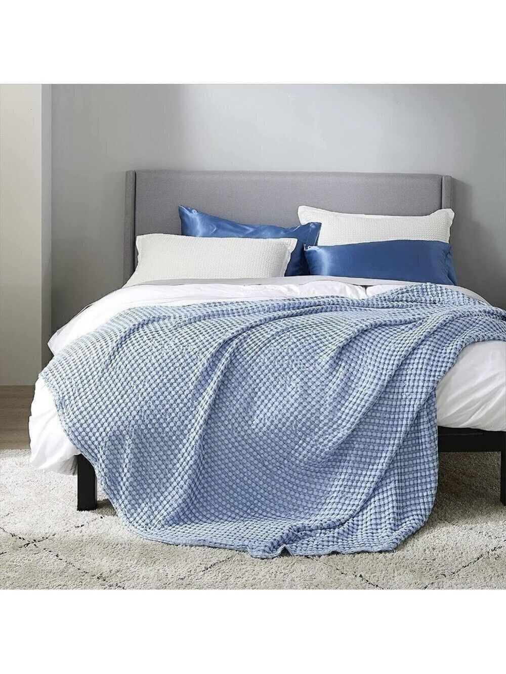 COTTON Waffle Weave Bamboo Blanket King Size Navy Soft Lightweight Bed Blanket